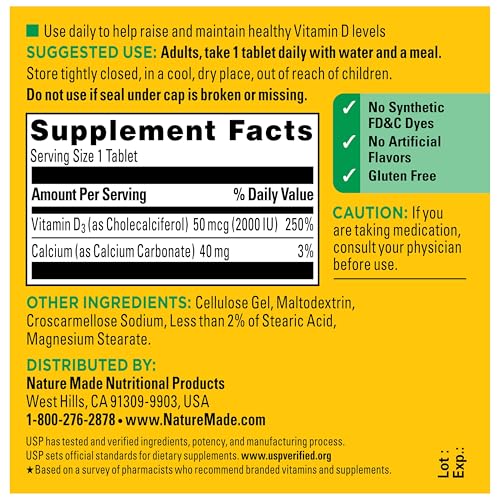 Nature Made Vitamin D3 2000 IU (50 mcg), 100 Vitamin D Tablets - image 7