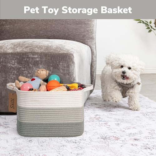 Image of Goodpick Woven Basket, Rope Baskets for Organizing, Toy Baskets Storage Kids, Empty Gift Basket with Handles, Closet Baskets for Shelves, Bathroom, 13 x 10 x 9 Inches, Gray