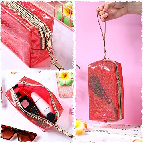 16 Pack Holographic Waterproof Cosmetic Bags Glitter Translucent Makeup Bag Zippered Toiletry Bag With Handle Strap Clear Makeup Bag Travel Pouch For Bathroom Vacation Organizing #TOP5