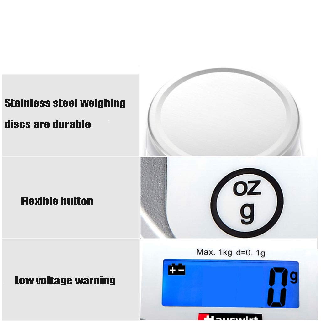 Balanza de Cocina electrónica de 0,1 g / 1 kg, Acero Inoxidable, Pantalla LCD pequeña, balanza para Pesar Alimentos Secos y húmedos.,