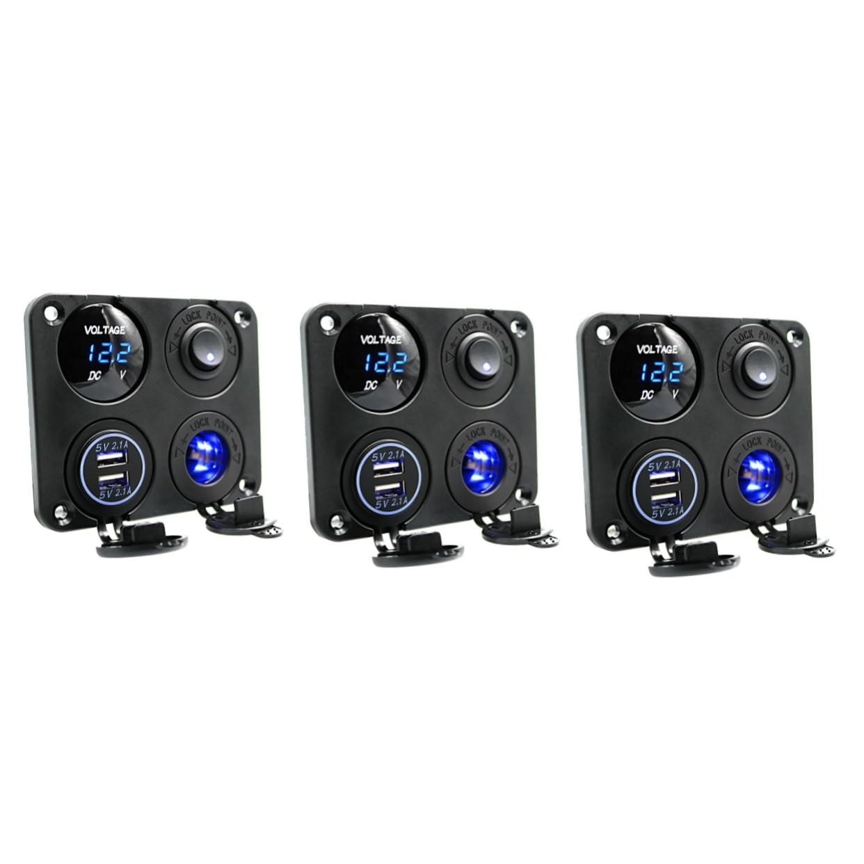 Gadpiparty 3piezas Cargador USB Dual Panel De Voltímetro Led para Coche Barco y Vehículos Adaptador Interruptor y Protección Integrada