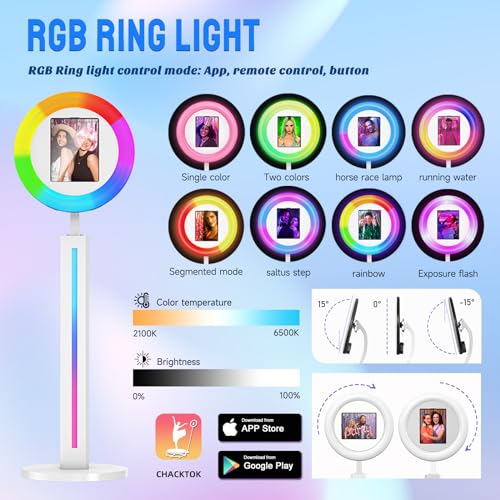 Image of Portable Photo Booth Compatible with Any Ipad, 2 Months ChackTok PhotoBooth VIP Member,RGB Music Sync, Software APP,Remote Control, Ring Light,Selfie Photo Booth with Flight Case White