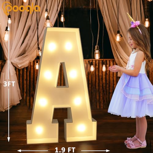 Image of Pooqla 3FT Light Up Marquee Letters, Cool White and Warm White LED Large Lighted Marquee Letters, Giant Mosaic Letter Sign for Balloons Birthday Anniversary Wedding Party Decoration, LED A