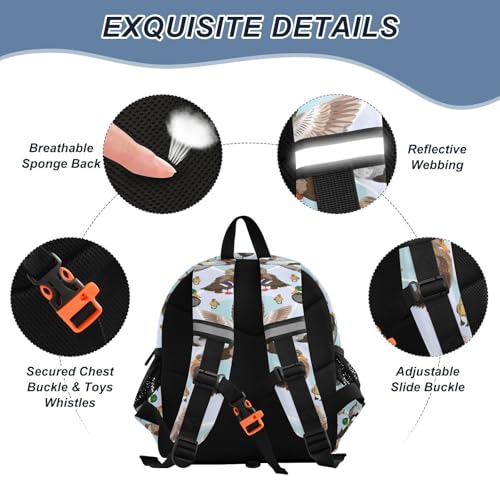 Mallard Ducks Preschool Backpack Green Colorful Daycare Bookbag School Backpack with Traction Rope Fashion Casual Cartoon School Travel Picnic Birthday for Kids 3-63