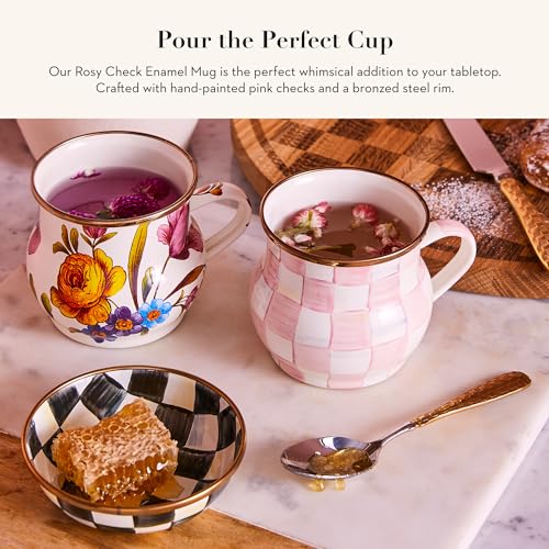 Image of MACKENZIE-CHILDS Enamel Mug Set, Pink-and-White Rosy Check