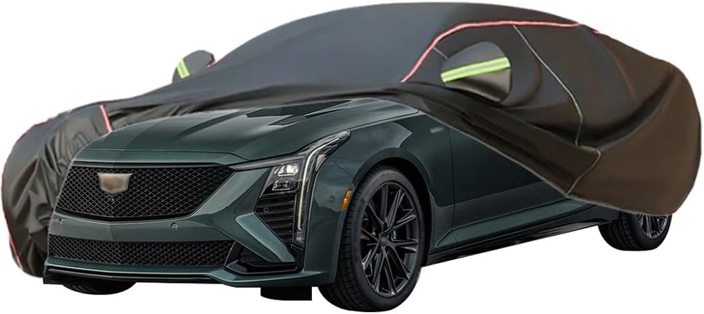 WOLWES Car Cover are Suitable for Cadillac CT5 All-Weather Windproof, Snowproof, Rainproof, UV-Protected and Breathable All-Season Universal with Side Door Zip Oxford Cloth Car Cover (Color : Black)