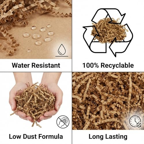 Image of BOX USA Kraft Crinkle Paper Filler (40lb) - Shredded Paper for Basket Stuffing, Shipping, Packaging, Confetti, Crafts & Holidays - Crinkle Cut