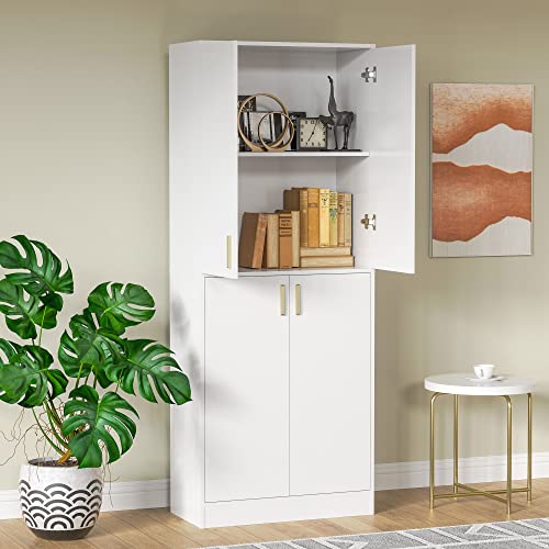 Cozy Castle 71" Tall Kitchen Pantry, Freestanding Pantry Cabinet With Adjustable Shelves And Doors For Kitchen, Dining Room, White #TOP3