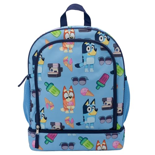 AI ACCESSORY INNOVATIONS Bluey & Bingo 2 in 1 kids Backpack, 16' School Bag with Insulated Pocket & Bento Box for Boys & Girls, Blue
