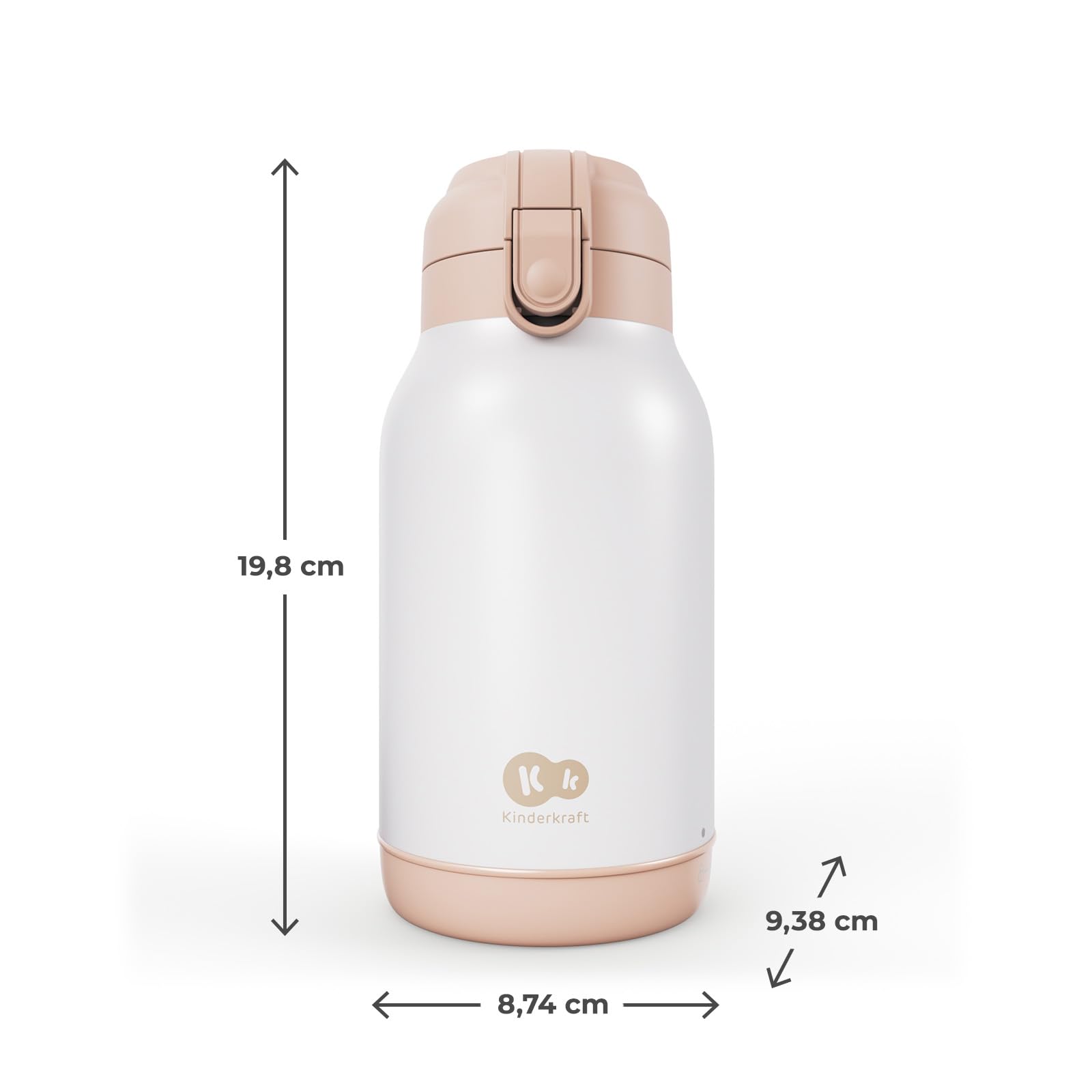 Kinderkraft GAJA Chauffe-Biberon Portable 2 en 1 avec Bouteille Isotherme 500 ml, 5 Températures, Chauffe en 120 sec, Batterie Amovible, USB-C, 10 Cycles, Beige
