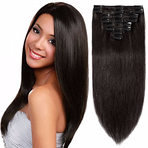 Standard Weft 18 Inch 100g Clip in 100% Real Remy Human Hair Extensions 8 Pieces 18 Clips #1B Natural Black