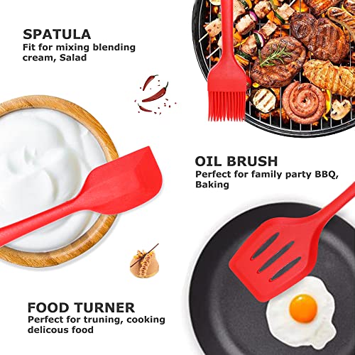 Silicone Kitchen Cooking Utensils Set Kitchen Spatula Set With Holder,5 Pcs Heat Resistant Silicone Kitchen Utensils Gadgets Tools Set For Nonstick Cookware,Dishwasher Safe (Red) #TOP2