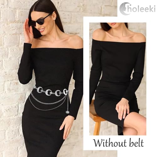 Women's Metal Moon Sun Chain Belt Multilayer Gold Silver Waist Belts for Dress Jeans2