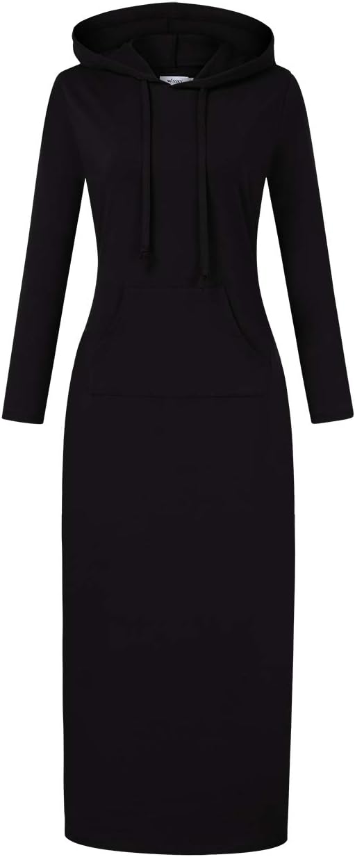 MISSKY Women's Casual Pocket Slim Pullover Maxi Hoodie Dress