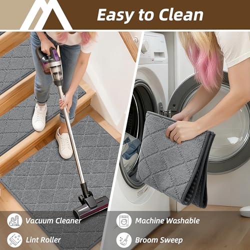 Image of COSY HOMEER Stair Landing Rugs Non-Slip Corner Indoor Edging Stair Treads for Wooden Steps,Washable Soft Stair Landing Mat for Kids,Elder and Dogs,Polyester,TPE Backing,Medium Grey,30x30inch