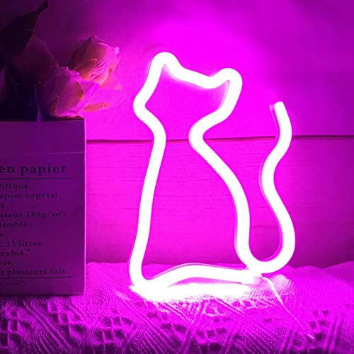 QiaoFei Neon Cat Light, LED Sign Decor, Pink, Plastic, USB & Battery Operated, Modern, Indoor, Kids Room