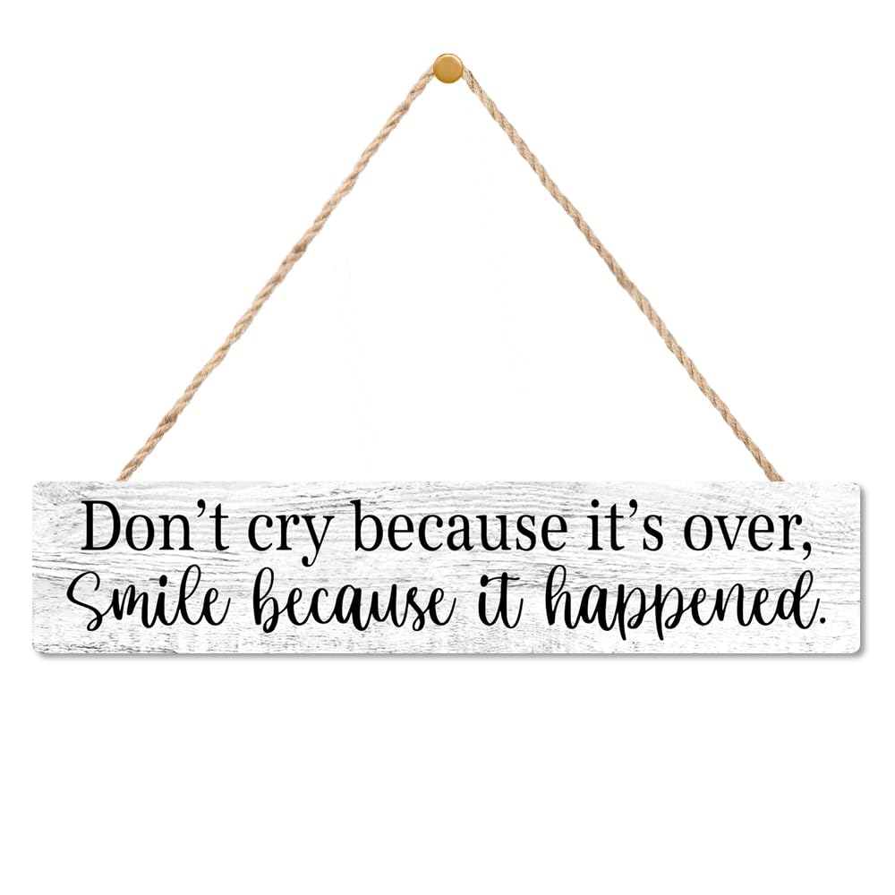 AGMDESIGN Don't Cry Because It Is Over Smile Because It Happened Wood Sign with Uplifting Quote, Inspirational Wall Decor for Graduation Retirement