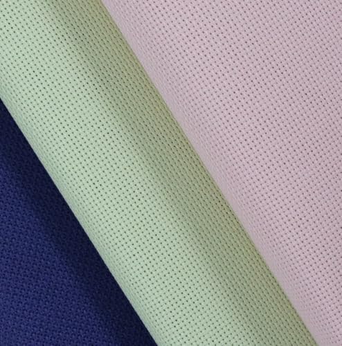 Image of KCS 3 pc of 15 inch x 18 inch(38cmx45cm) Counted Cross Stitch Cotton Aida Cloth Needlework Rolled Fabric Box,18CT,Royal Blue+Light Green+Pink