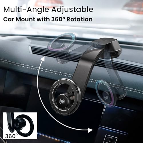 Image of MOOSH Magnetic Car Mount Holder 360 Rotating Mobile Holder for Dashboard & Windshield with Strong Suction, Anti-Shock Grip & Adjustable Viewing Angles fit for Most Smartphones & Mini Tablets (Black)