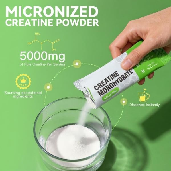 Image of Creatine Monohydrate Powder Travel Packs, 10 Servings 5g Micronized Pure Creatine for Men & Women Muscle Growth & Energy, On-The-Go Creatine, Sugar-Free, Vegan, Unflavored