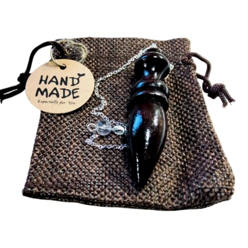 WORLD GOBLINS Péndulo Egipcio de Madera Exótica 7CM con Cadena Plata de Ley 925. 21CM | Radiestesia Adivinación + Folleto Explicativo y Bolsa...