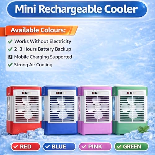Image of Drumstone 𝟏𝟓-𝐘𝐞𝐚𝐫 𝐋𝐨𝐧𝐠-𝐋𝐢𝐟𝐞 𝐖𝐚𝐫𝐫𝐚𝐧𝐭𝐲 Rechargeable Mini Air Cooler 2-3 Hours Battery Backup, High Speed Airflow, Dual Speed Control, USB Charging Compact Cooling for Home.
