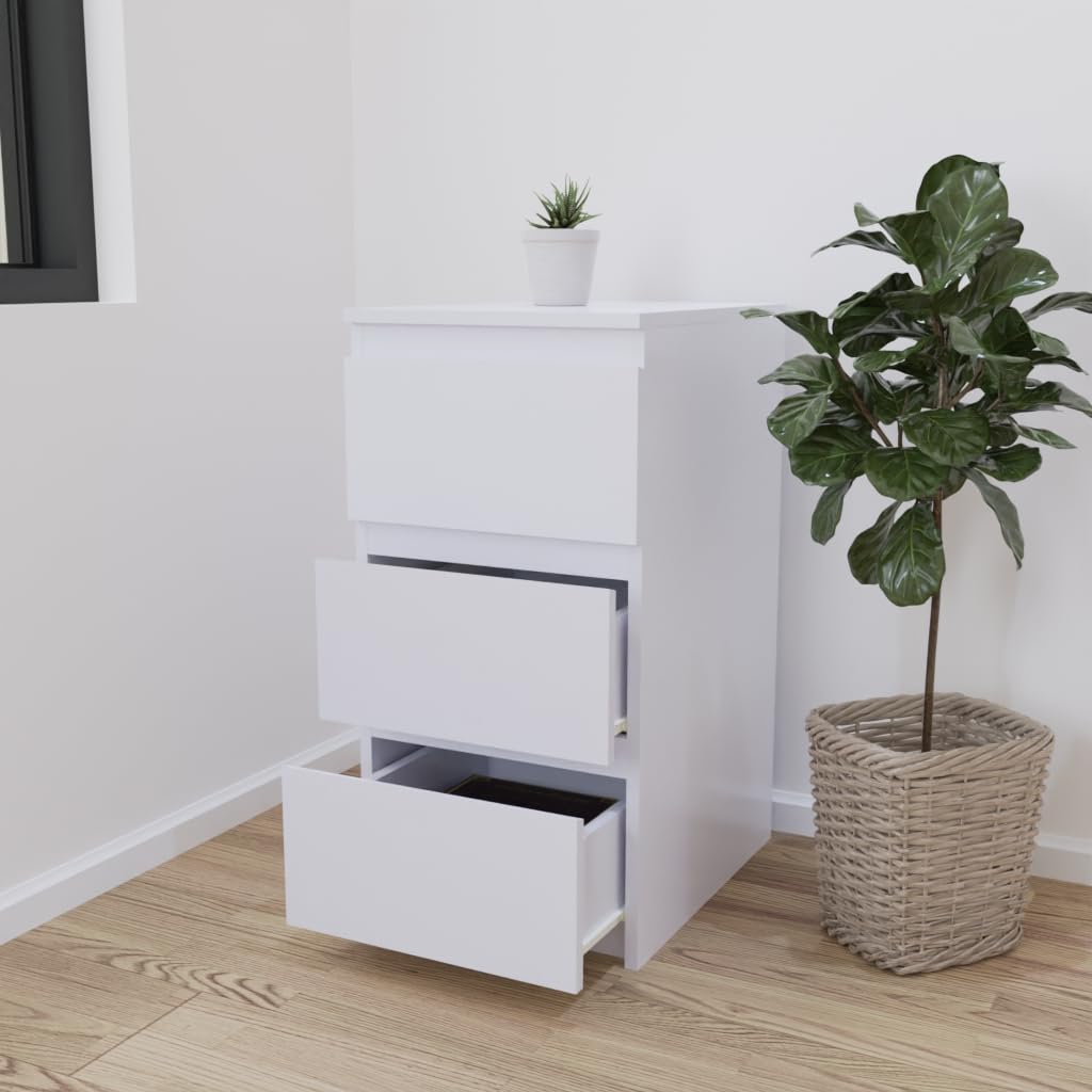 VIKI Engineered Wood Dresser With 3 Drawers,Chest Of 3 Drawers,Clothes Storage,Organizer Unit For Bedroom,Hallway,Entryway,Easy Pull Drawers,Width 40Cms,Frosty White Colour|1 Year Warranty,Matte-image-3