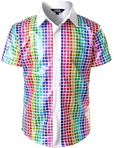 Robe à paillettes garçon Jogal pour fête rétro années 70 blanche