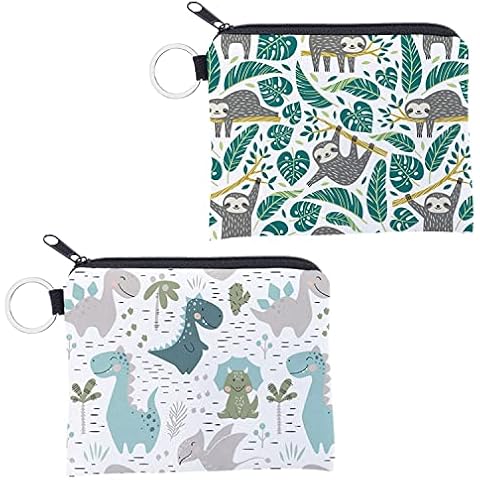 2 Stücke Geldbörse Junge Mädchen Dinosaurier Geldbörse Niedlichen Cartoon Münzbeutel mit Reißverschluss Design Tier Kleine Geldbörse Karte Schlüsselanhänger Geldbörse Cover