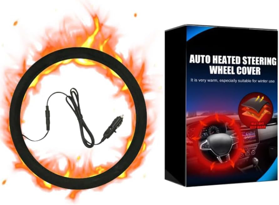 Heated Wheel Cover, 15 Inch 12V Warmer - Universal Fit, Breathable, Anti-Slip - Winter Steering Wheel Protector (1 pcs)