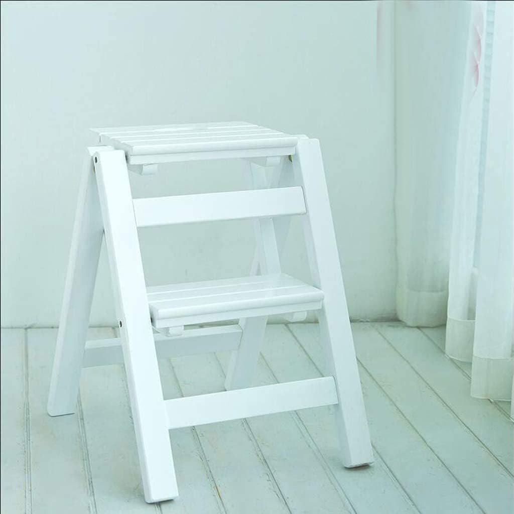 OKUOKA Outdoor Home Dual-Purpose Step Stool,Two-Step Ladder Multi-Function Stair Chair Indoor Climbing Small Ladder,White