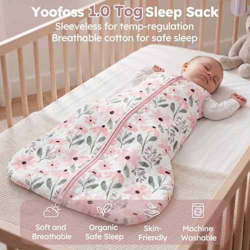 Image of Yoofoss Baby Sleep Sack 0-6 Months 1.0 Tog Sleep Sack Organic Cotton Wearable Blanket for Newborns 2-Way Zipper Quilted Sleeping Sacks(Small)