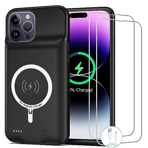 Battery Case for iPhone 14 Pro, [10000mAh] Enhanced Portable Protective Smart Qi Wireless Charger Case Battery Pack with CarPlay Wireless Charging Case Compatible for iPhone 14 Pro (6.1 inch)-Black