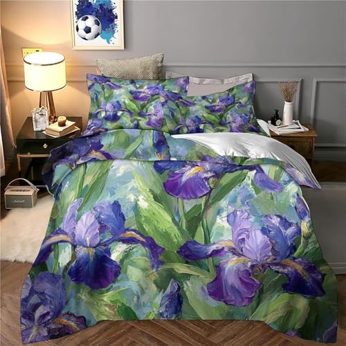 Housse de couette fleurs d'iris en microfibre ultra douce et résistante avec zip - 6