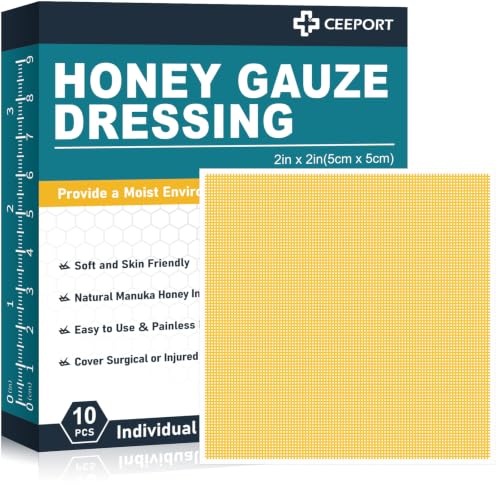 Ceeport Manuka Honey Gauze Wound Dressing 2 x 2 10 Pack Manuka Honey Wound Care Pads Medical Grade Honey Bandages for Wound Care