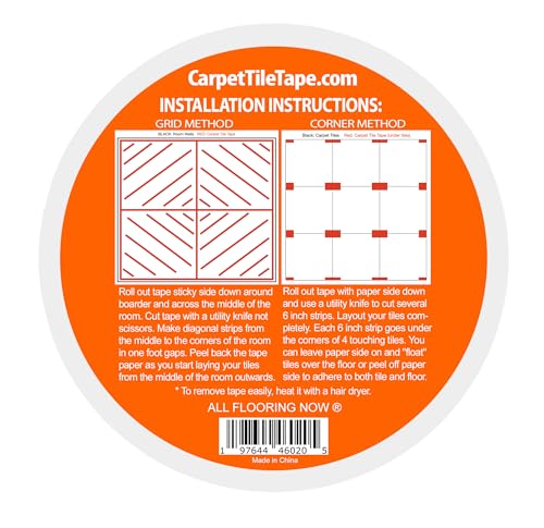 Image of Carpet Tile Tape Double Sided 2in x 90ft (Bulk 6 Pack) Heavy Duty Reinforced Web Mesh Residue Free Indoor Outdoor for Carpet Tiles, Hardwood, Vinyl, Rugs, Carpet, Rubber & Mat Gripper