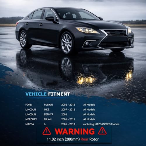 Image of Detroit Axle - Rear Brake Rotors for Ford Fusion Lincoln MKZ Zephyr Mazda 6 | Mercury Milan Drilled & Slotted Brake Rotors Ceramic Brake Pads Replacement 11.02'' inch Rotors