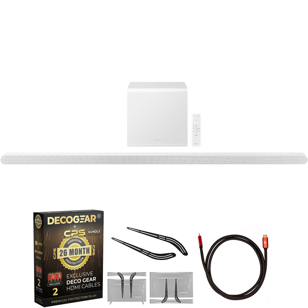 Samsung HW-S801D 3.1.2ch Wireless Soundbar Dolby Atmos, White (2024 Model) Bundle with Deco Gear 4K HDMI 2.0 Cable x2 & CPS Exclusive 26 Month Protection Pack Bundle (BEACH-CPS-261000)