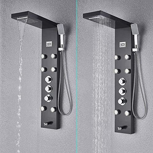 Panel de ducha termostático impermeable con sistema de masaje tipo torre lluvia y cascada, columna de ducha en bronce con acabado aceitado miniatura 3