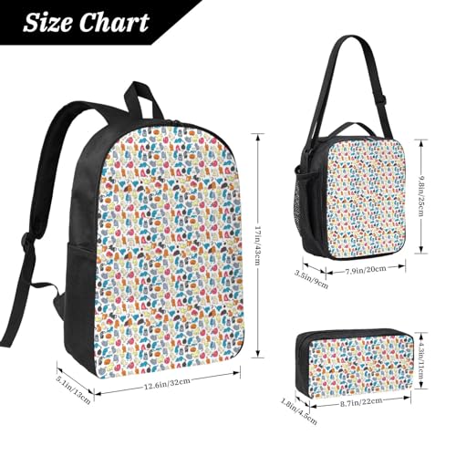 Cute Cat Animal Cartoon Kitty 17 Inch Backpack Sets Lunch Bag Lightweight Daypack for Men Women 3Pcs2