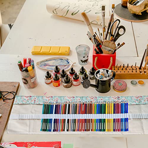 Image of Yitexin 72 Slots Canvas Pencil Roll Wrap, Handmade Roll-Up Pencil Case Pouch Fabric, Large Capacity Pencil Case Holder Organizer for Artists Painting, Sketchers(Flower)