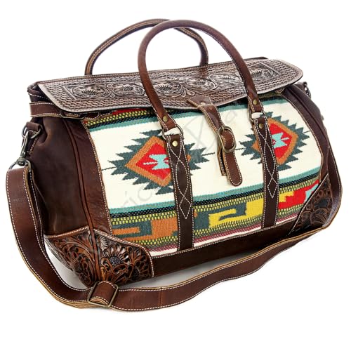 American Darling Duffel Hand Tooled Saddle Blanket Genuine Leather Women Bag Western Handbag Purse