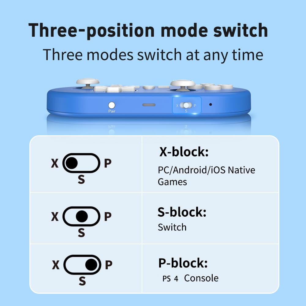 ShanWan Controller di Gioco Wireless Compatibile con PC/iOS/Android/Switch/PS, Controllo del Movimento del Giroscopio, Feedback Vibrazione, Controller di Gioco Bluetooth (blu)