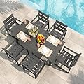 Cozyman Patio Table and Chairs Set, HDPS Outdoor Dining Set for 6, Patio Furniture for Deck, Poolside, and Backyard, Dark Gray