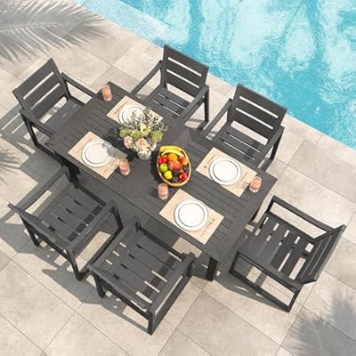 Cozyman Patio Table and Chairs Set, HDPS Outdoor Dining Set for 6, Patio Furniture for Deck, Poolside, and Backyard, Dark Gray