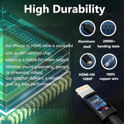 Image of KikoSaka Lightning to HDMI Cable for iPhone TV Adapter Apple MFi Certified