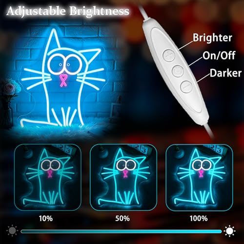 Image of Neon Sign, Cat Neon Signs for Wall Decor - Dimmable LED Signs for Bedroom, Kids Room, Living room, Home Decor - USB Powered Light Up Sign Decorations Gift