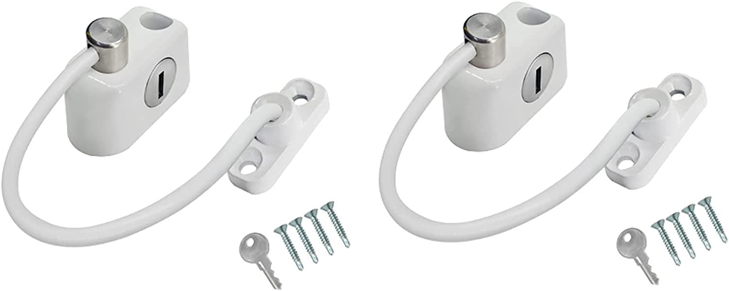 FGJsfhrDTU Window Locks Window Safety, Window Restrictor With Keys And Screws, & Door Cable Security Lock lor :(White C)