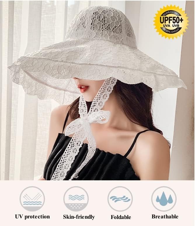 Sombrero mujer con ala ancha y encaje miniatura 2