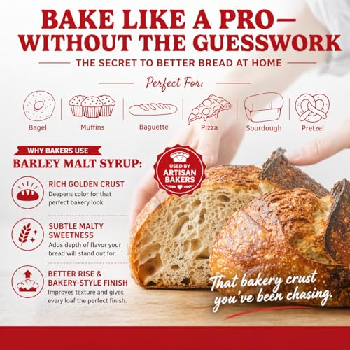 Image of Bakers Club Barley Malt Syrup 16oz - Authentic Malty Flavor for Bagels, Pretzels, Bread & Baked Goods - Enhances Crust, Color & Sweetness - Non-GMO, Traditional Malted Barley Syrup - Made in USA